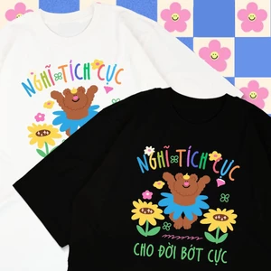 Áo thun unisex hài hước NGHĨ TÍCH CỰC CHO ĐỜI BỚT CỰC áo phông cổ tròn tay ngắn chất Cotton mềm mịn co dãn TA1324