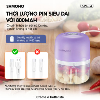 (BH 1 năm) Máy xay tỏi ớt cầm tay Samono SW-L4  250ml 30w không dây, dung lượng pin sạc 800 mAh, cổng type C