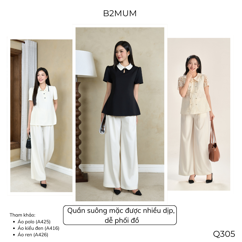 Quần Bầu Suông Dài Cạp Điều Chỉnh Thanh Lịch – Mặc Công Sở Thoải Mái Dễ Mặc Tôn Dáng Still Pants Q305 By B2MUM