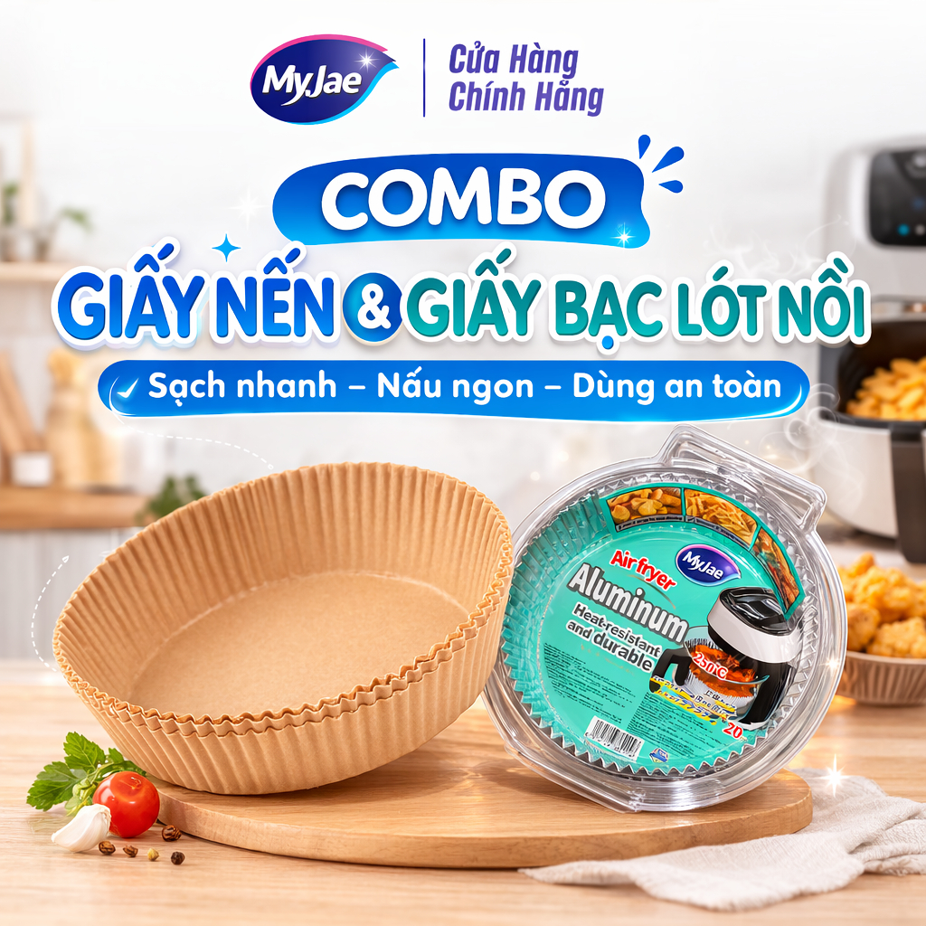 [Võ Hà Linh x MyJae] COMBO 2 [Giấy nến + Giấy bạc] lót nồi chiên không dầu MyJae dạng tròn, nấu ăn trọn vị ngon