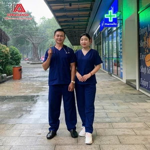 Bộ Scrubs Màu Xanh Tay Ngắn Cổ Tim Form Nam Nữ Làm Đồng Phục Bác Sĩ, Kỹ Thuật Viên Spa