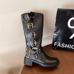 Boot Nữ Cổ Cao Phối Đai Khóa Cá Tính – Giày Boot Nữ Cao Cổ Thời Trang Đế Êm Đi Chơi Đi Phố — ảnh 8