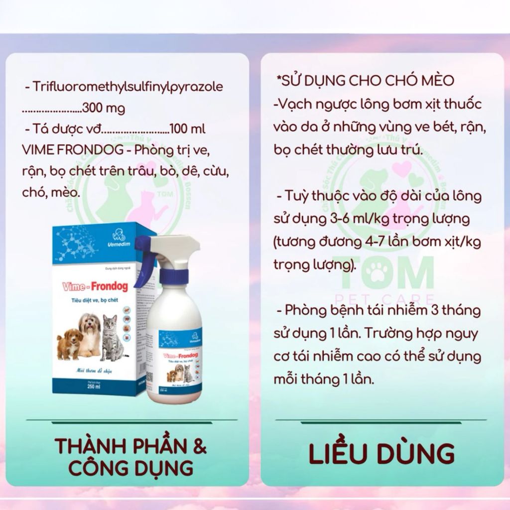 Xịt Ve Rận Vime Frondog 250ml Diệt Ve Rận Bọ Chét Nhanh Chóng Cho Chó Và Mèo