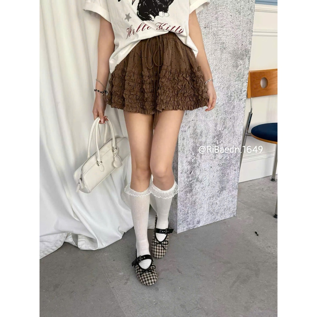 Chân Váy Chấm Bi Joolate Viền Bèo Vintage Dáng Ngắn Có Quần Bảo Hộ – Váy Xếp Ly Ulzzang Nữ Tính Dễ Thương 1649