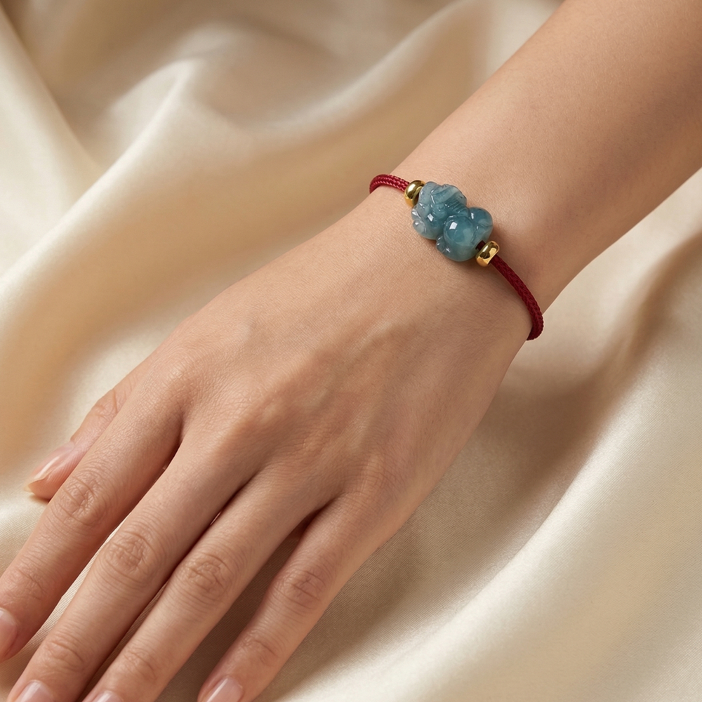 Vòng tay một charm Lam Ngọc, dây đeo Lộc Tụ Các đem lại hanh thông may mắn, quà tặng bình an ý nghĩa