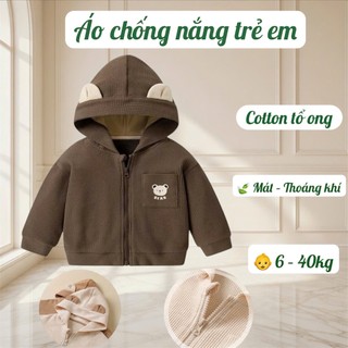 Áo Chống Nắng Bé Trai Bé Gái Tai Gấu – Áo Khoác Cotton Tổ Ong Thoáng Mát Cho Bé 6-40kg #N14