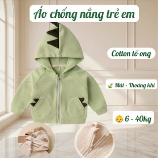Áo Khoác Chống Nắng LionA Cho Bé Khủng Long Có Mũ Tai Gai Mềm Mát Bé Trai Bé Gái 6-35kg