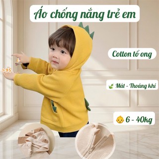 Áo Chống Nắng Bé Trai Bé Gái Tai Gấu – Áo Khoác Cotton Tổ Ong Thoáng Mát Cho Bé 6-40kg #N14