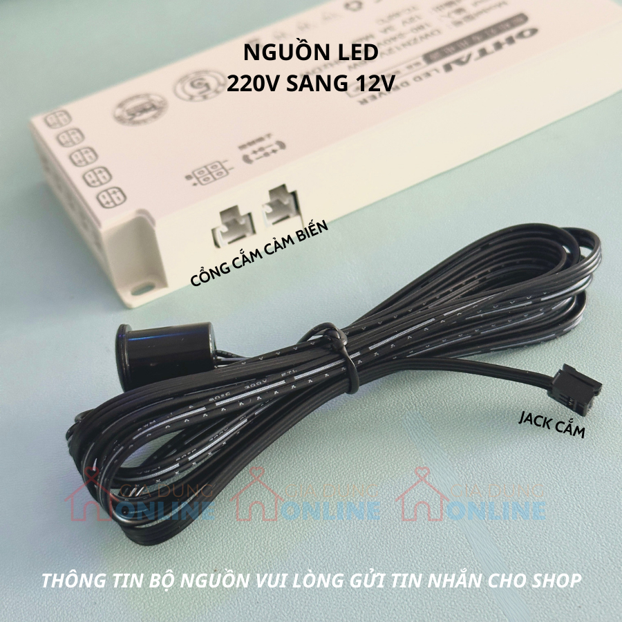 Công tắc cảm biến có dây dài 2 mét bật tắt đèn led 12V cho trang trí và chiếu sáng tủ bếp, tủ áo, tủ trưng bày, chân giư
