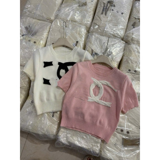 LT - Áo len nữ cổ tròn chữ ngực thêu nổi, len cộc tay dệt kim free size 1579