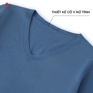 Áo len nữ cổ tim tay dài, áo len cổ V len dệt kim mềm mịn co giãn thu đông MELINFA VAA0228