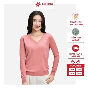 Áo len nữ cổ tim dài tay, áo len Hàn Quốc chất len dệt kim mặc mùa thu đông mã MELINFA VAA0228
