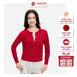Áo khoác len nữ cổ tròn dài tay, áo len cardigan nữ len dệt kim mặc mùa thu đông MELINFA VAA0260