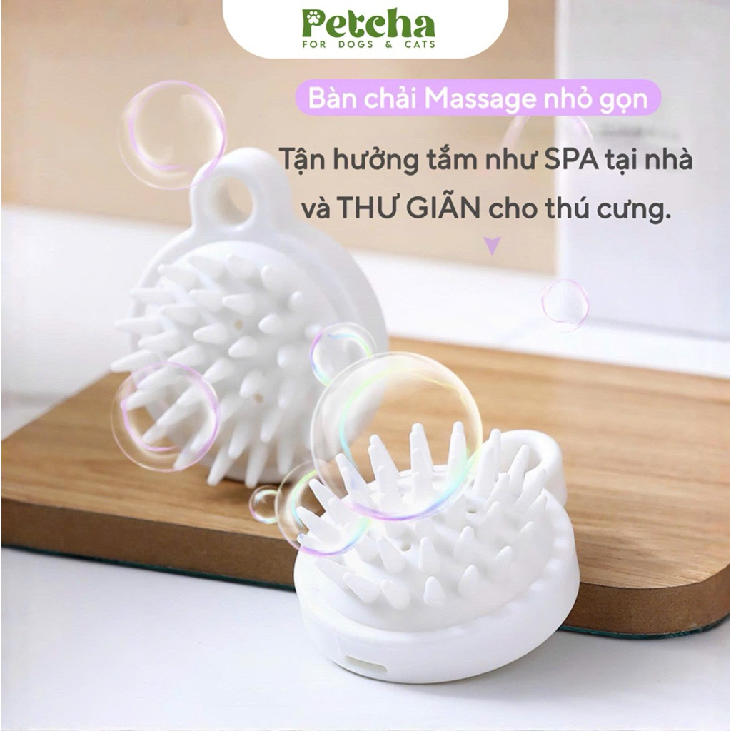 Bàn Chải Tắm Massage Thú Cưng Màu Trắng | PETCHA – Bàn Chải Tắm Chó Mèo Mềm Mịn, Gỡ Lông Rụng, Massage Da