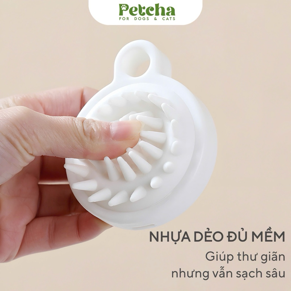 Bàn Chải Tắm Massage Thú Cưng Màu Trắng | PETCHA – Bàn Chải Tắm Chó Mèo Mềm Mịn, Gỡ Lông Rụng, Massage Da