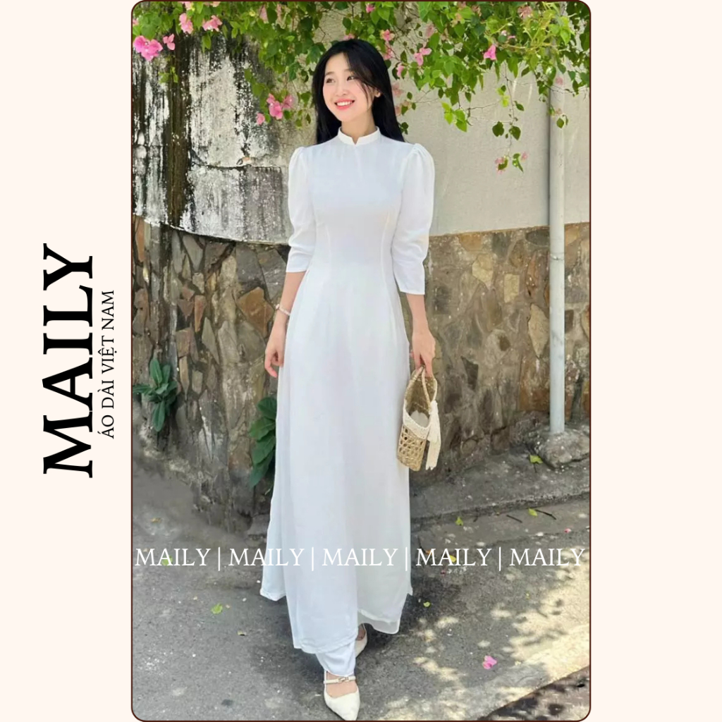 Áo Dài Học Sinh Cấp 3 Tay Bồng Duyên Dáng, Chất Lụa Mỹ Thoáng Mát Dáng Ôm Truyền Thống - ÁO DÀI MAILY