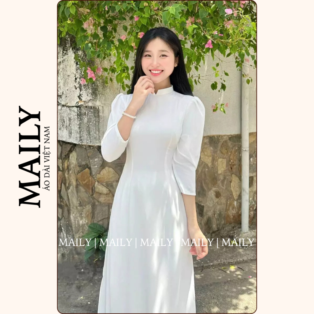 Áo Dài Học Sinh Cấp 3 Tay Bồng Duyên Dáng, Chất Lụa Mỹ Thoáng Mát Dáng Ôm Truyền Thống - ÁO DÀI MAILY