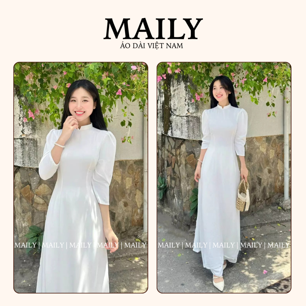 Áo Dài Học Sinh Cấp 3 Tay Bồng Duyên Dáng, Chất Lụa Mỹ Thoáng Mát Dáng Ôm Truyền Thống - ÁO DÀI MAILY