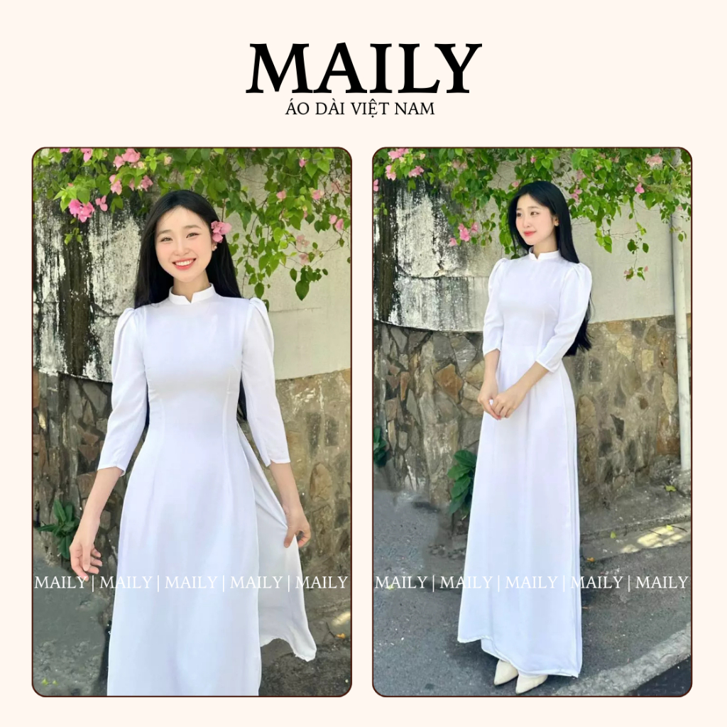 Áo Dài Học Sinh Cấp 3 Tay Bồng Duyên Dáng, Chất Lụa Mỹ Thoáng Mát Dáng Ôm Truyền Thống - ÁO DÀI MAILY
