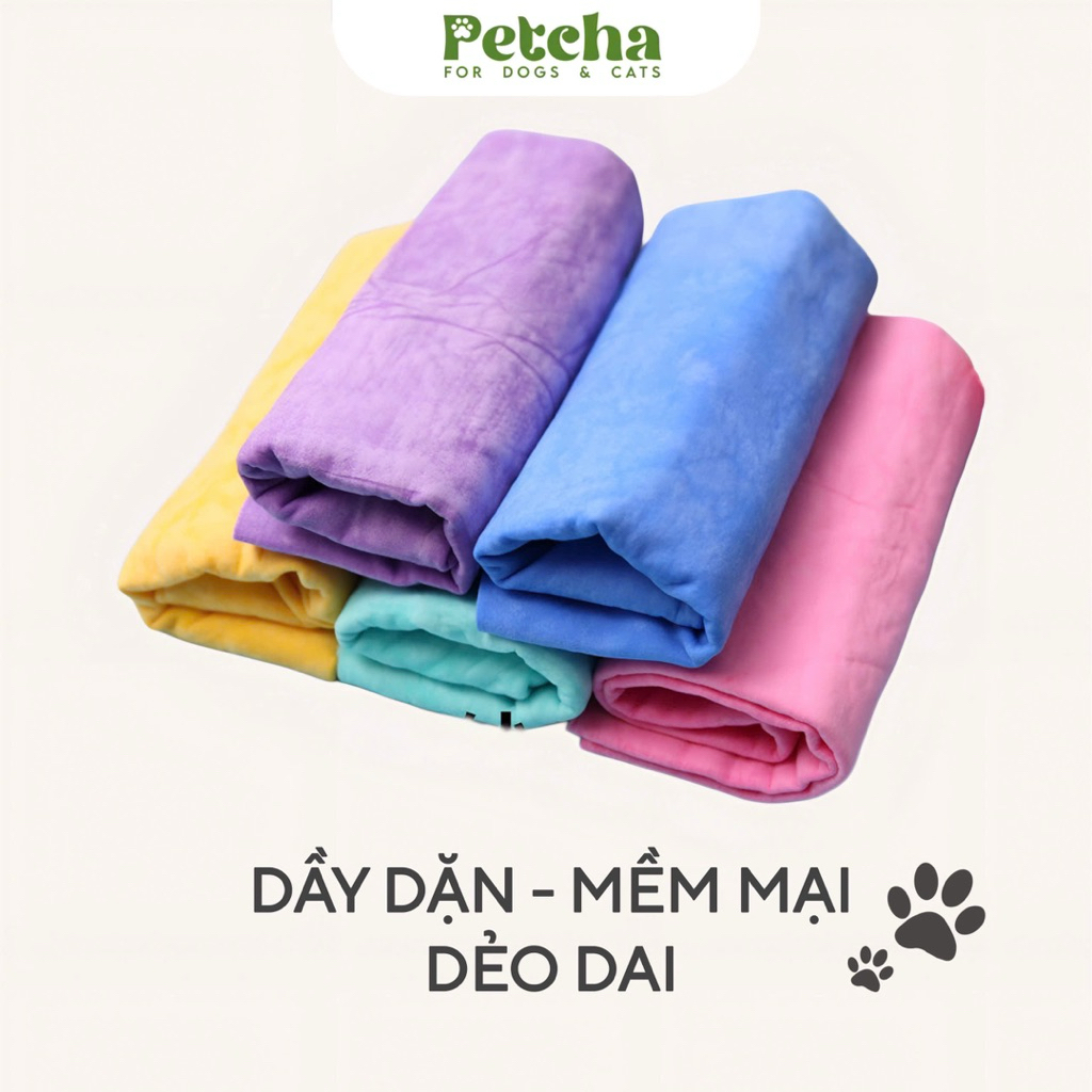 Khăn tắm chó mèo siêu thấm hút | PETCHA -  Khăn lau khô thú cưng nhanh, mềm mịn, không xơ, dùng sau khi tắm