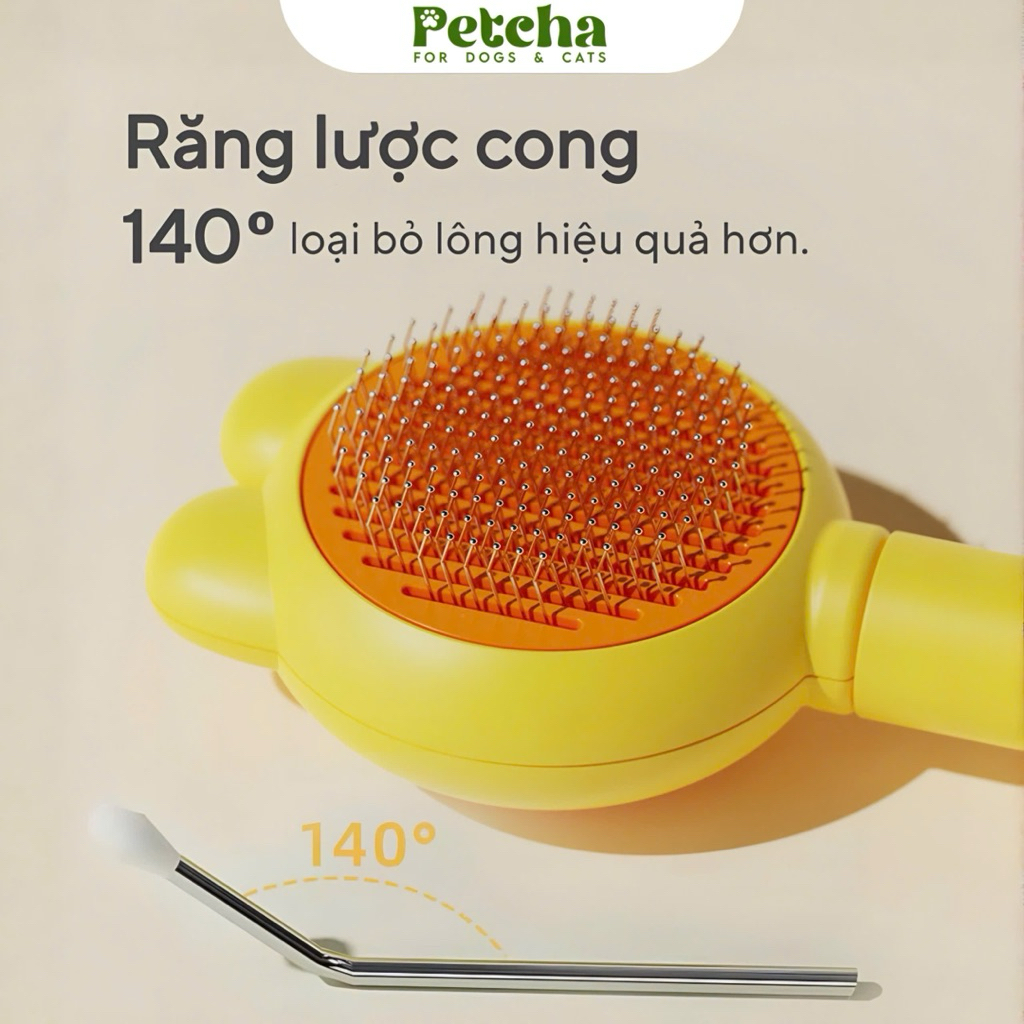 Lược Chải Lông Chó Mèo Tai Thỏ Nút Bấm | PETCHA – Lược Chải Lông Thú Cưng Tự Đẩy Lông, Gỡ Rối Lông Rụng