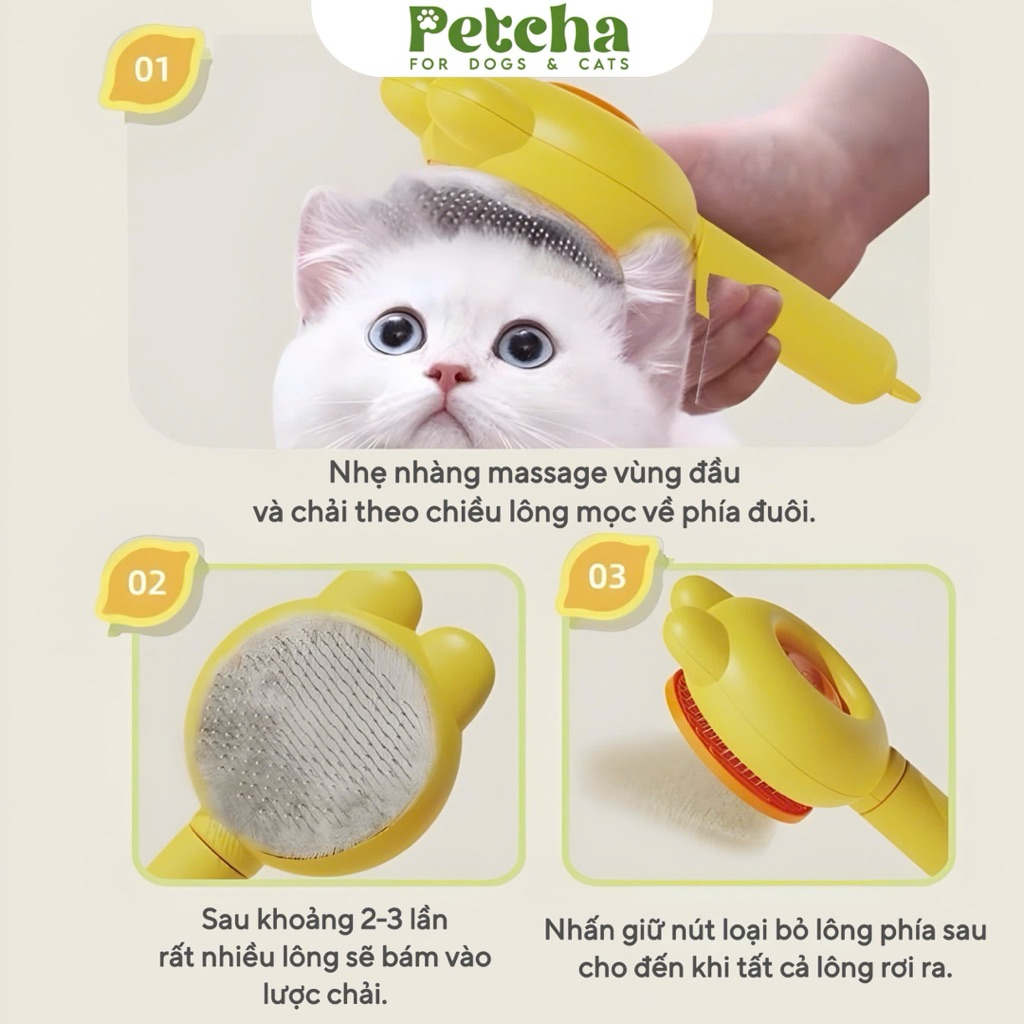 Lược Chải Lông Chó Mèo Tai Thỏ Nút Bấm | PETCHA – Lược Chải Lông Thú Cưng Tự Đẩy Lông, Gỡ Rối Lông Rụng