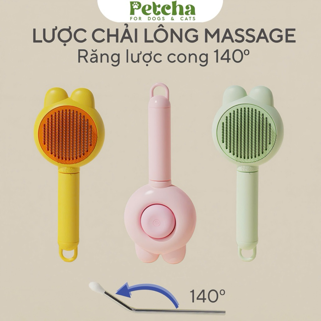 Lược Chải Lông Chó Mèo Tai Thỏ Nút Bấm | PETCHA – Lược Chải Lông Thú Cưng Tự Đẩy Lông, Gỡ Rối Lông Rụng