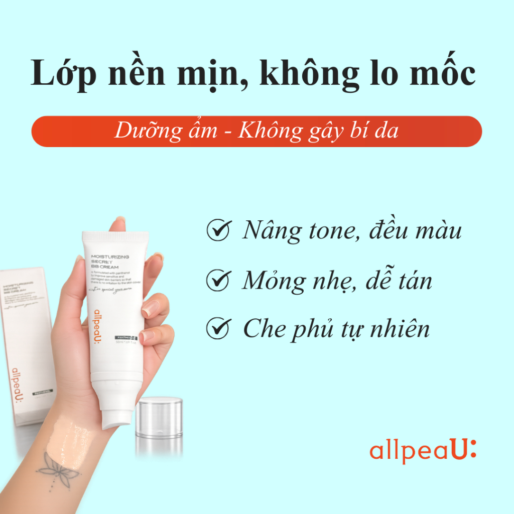 BB Cream Hàn Quốc |50ml| Mỏng Nhẹ & Tự Nhiên | Không Bí Da | Không Khô Mốc | Dưỡng Ẩm|allpeaU: