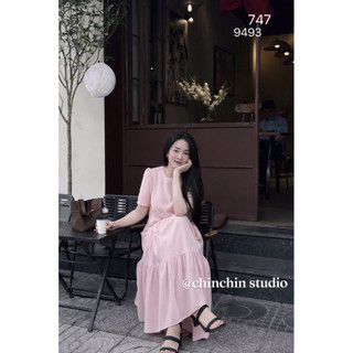 [ẢNH THẬT] VÁY THÔ CHẤM BI NHÚN CỔ TRÒN VTCBNC