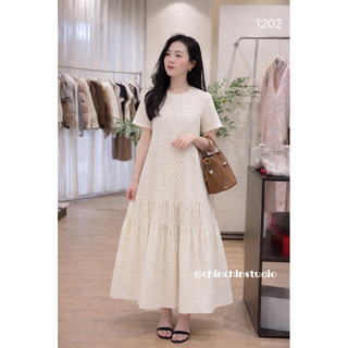 [ẢNH THẬT] VÁY THÔ CHẤM BI NHÚN CỔ TRÒN VTCBNC