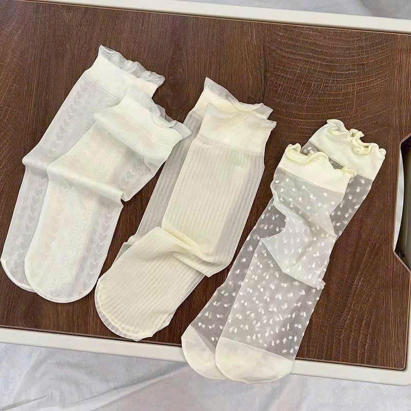 Tất Nữ Ren Mỏng Cao Cổ Phong Cách Hàn Quốc – Vớ Lưới Mềm Mại Thoáng Khí, Tất Nữ Dễ Thương Phối Váy Giày Búp Bê
