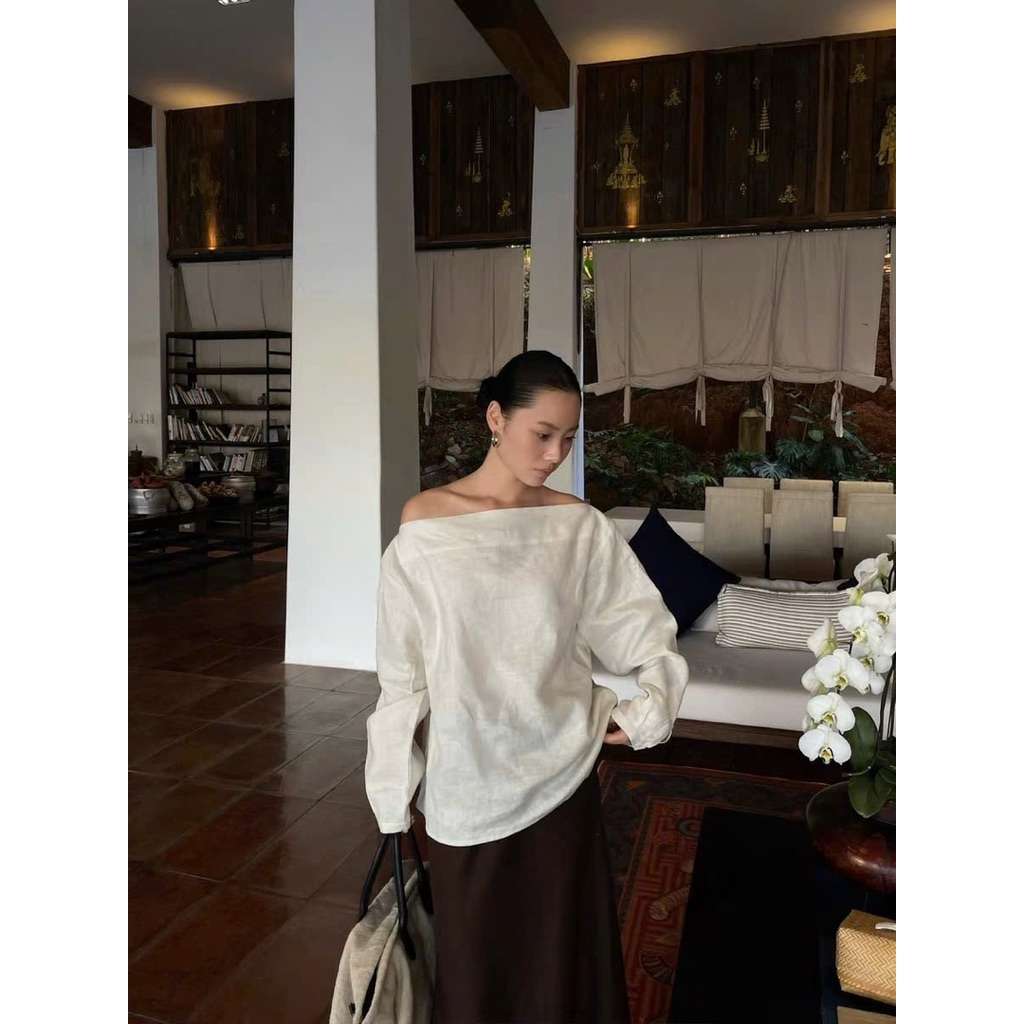 Áo linen cổ thuyền trễ vai Onni st
