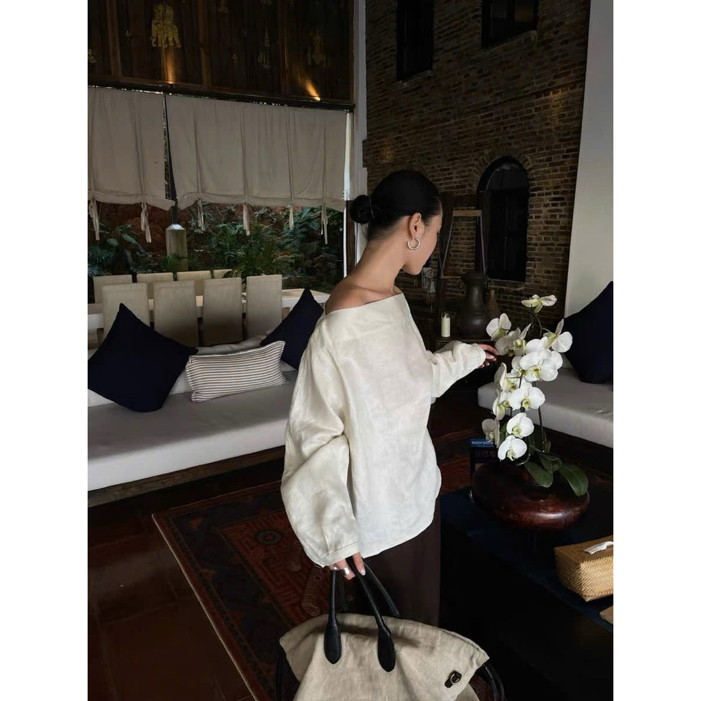 Áo linen cổ thuyền trễ vai Onni st