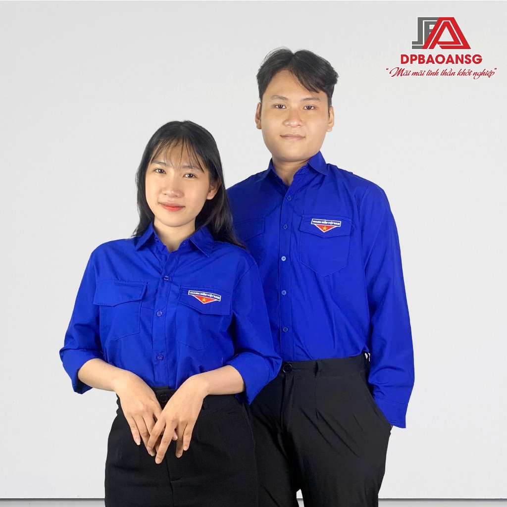 Áo Sơ Mi Đoàn Thanh Niên Việt Nam Ngắn - Dài Tay Nam Nữ Vải Kate Silk Mềm Mát - Thêu Logo