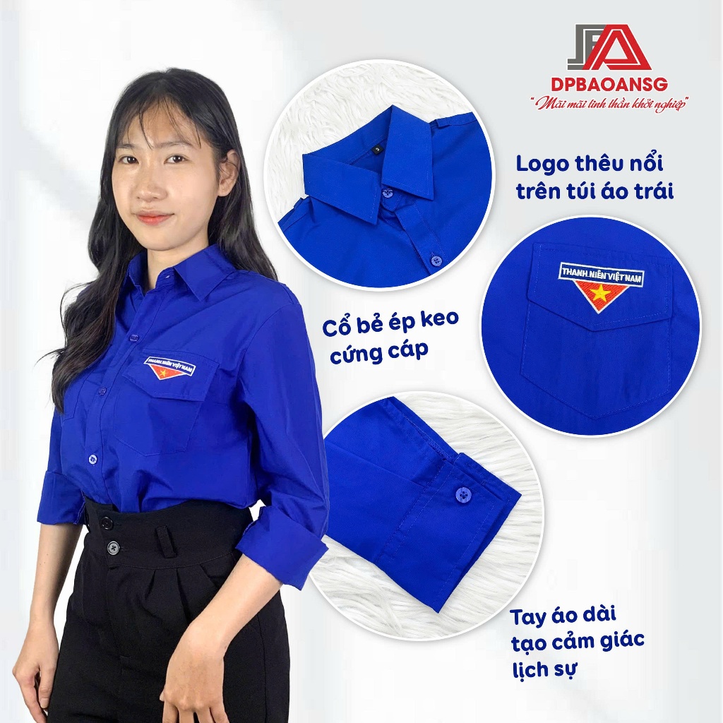 Áo Sơ Mi Đoàn Thanh Niên Việt Nam Ngắn - Dài Tay Nam Nữ Vải Kate Silk Mềm Mát - Thêu Logo