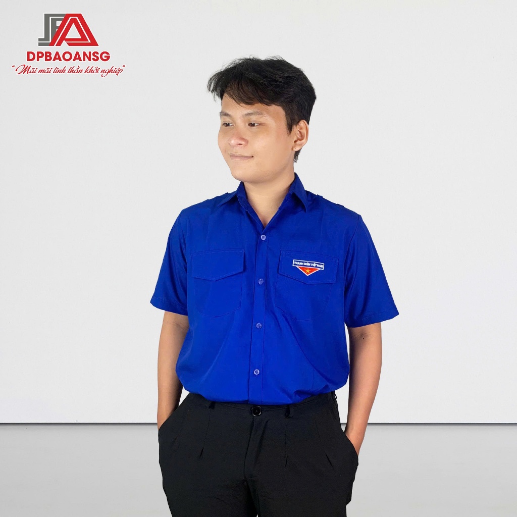 Áo Sơ Mi Đoàn Thanh Niên Việt Nam Ngắn - Dài Tay Nam Nữ Vải Kate Silk Mềm Mát - Thêu Logo