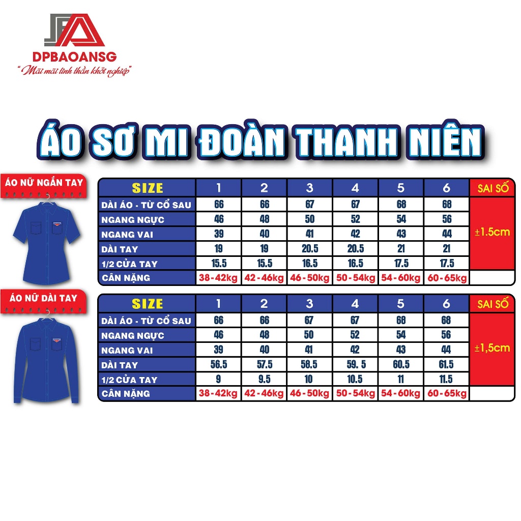 Áo Sơ Mi Đoàn Thanh Niên Việt Nam Ngắn - Dài Tay Nam Nữ Vải Kate Silk Mềm Mát - Thêu Logo