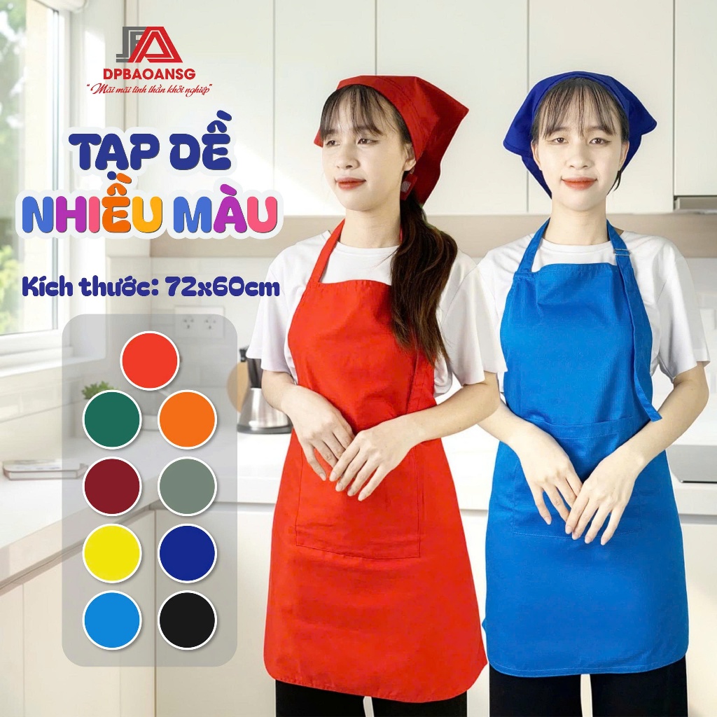Tạp Dề Nhà Bếp Vải Kaki Trơn Dáng Dài – Đồng Phục Bếp, Phục Vụ Quán Ăn, Nhà Hàng