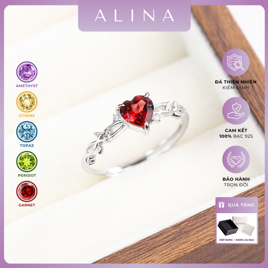Nhẫn Bạc 925 ALINA Nhẫn Ngọc Hoa Tâm FREESIZE, Nhẫn Đá Năng Lượng Tự Nhiên 2625