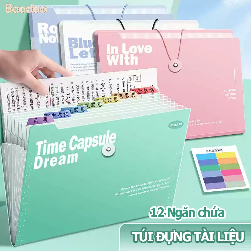 File lá đựng tài liệu a4 BOODOO cặp hồ sơ 12 ngăn có dây cố định chống ...