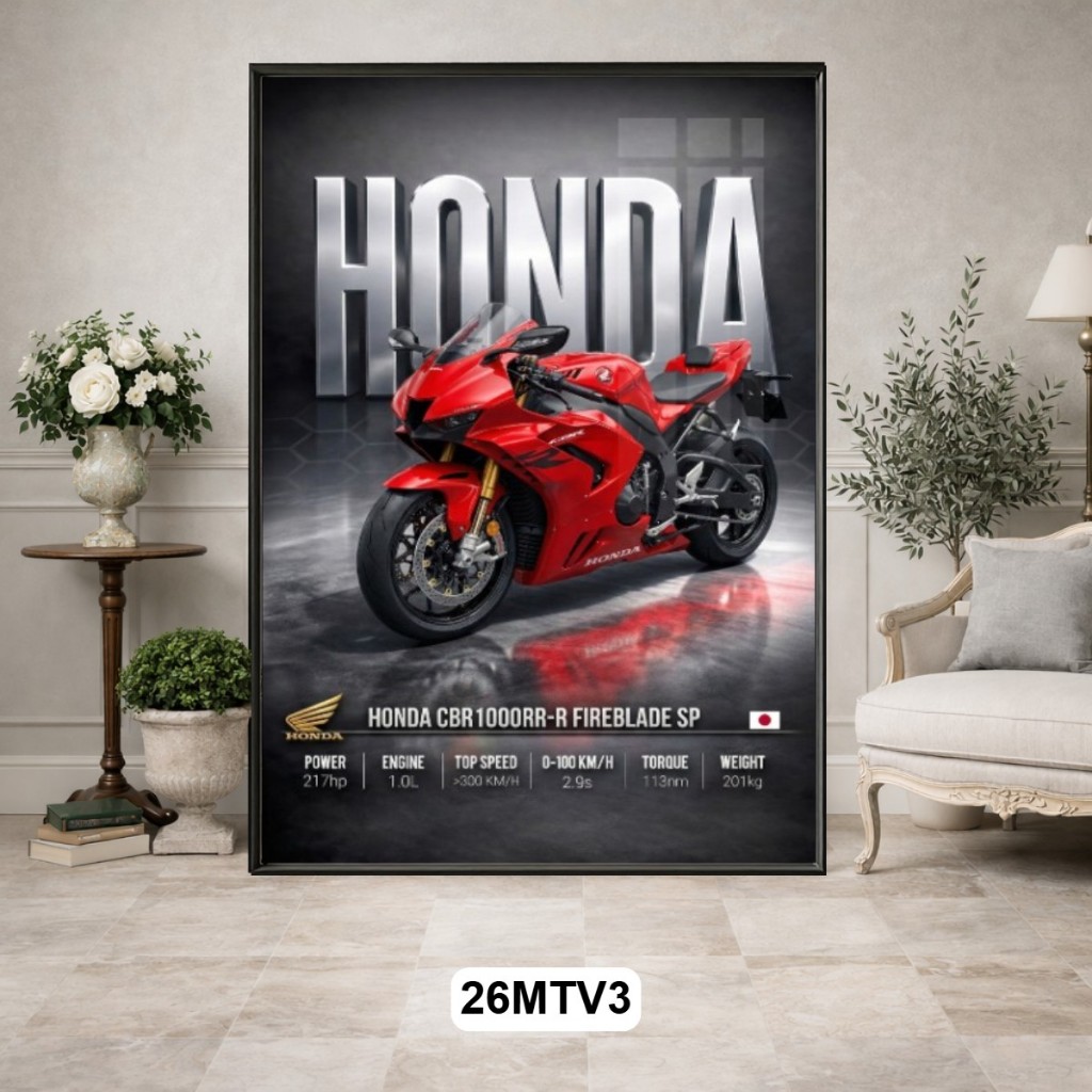 Tranh Tráng Gương Poster Siêu Xe Môtô 3D Có Khung Cao Cấp – Siêu Xe Ducati, BMW, Honda, Yamaha, Kawasaki Decor Showroom