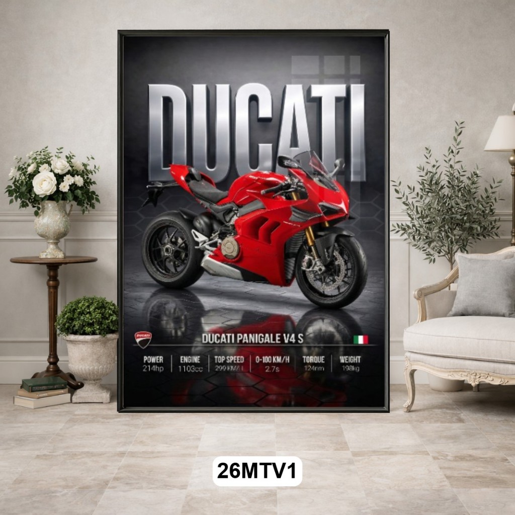 Tranh Tráng Gương Poster Siêu Xe Môtô 3D Có Khung Cao Cấp – Siêu Xe Ducati, BMW, Honda, Yamaha, Kawasaki Decor Showroom