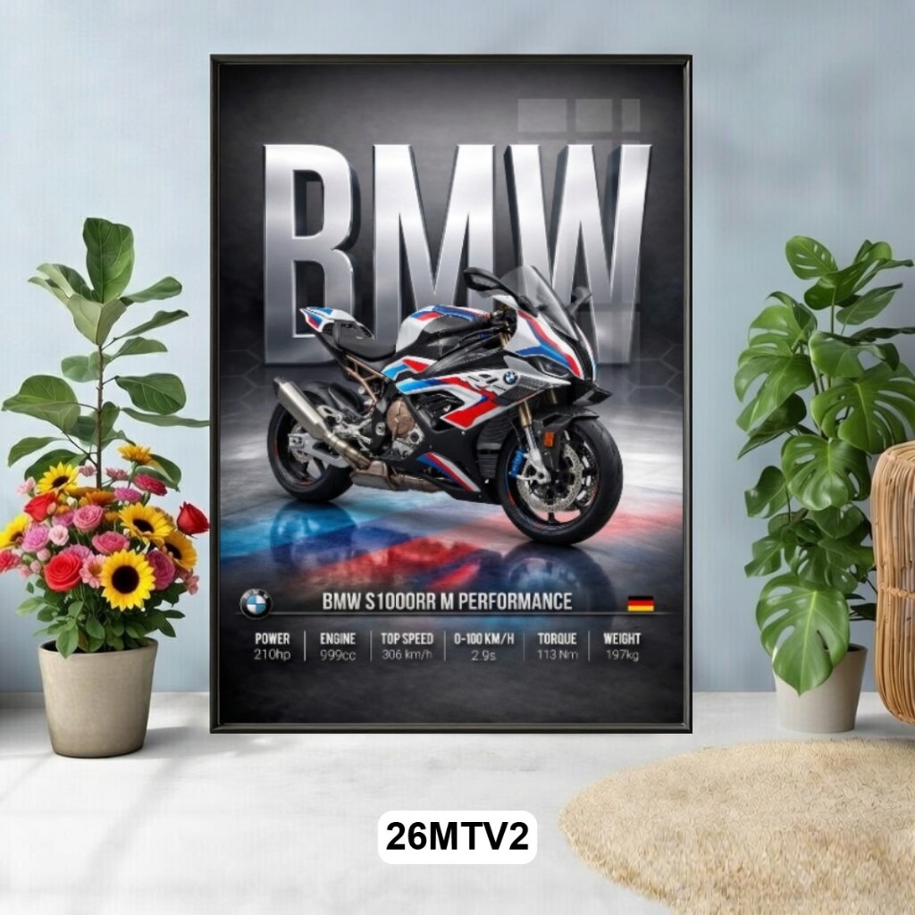 Tranh Tráng Gương Poster Siêu Xe Môtô 3D Có Khung Cao Cấp – Siêu Xe Ducati, BMW, Honda, Yamaha, Kawasaki Decor Showroom