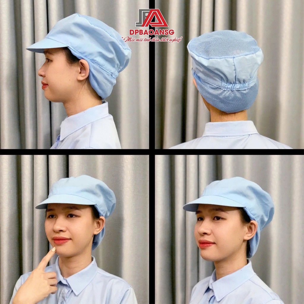 Mũ nón trùm tóc công nhân VÀNH LƯỚI DÀI  màu xanh, trắng Nón vải trùm tóc thoáng khí chống bụi