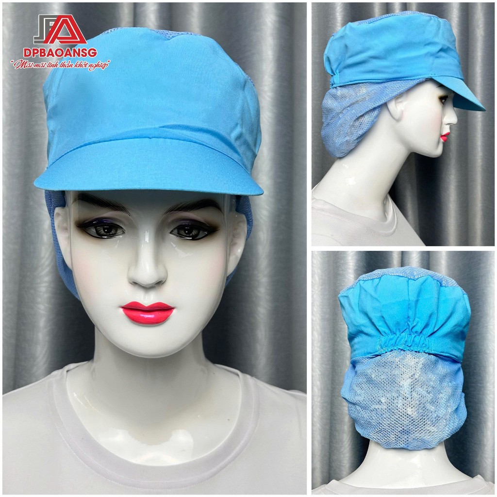 Mũ nón trùm tóc công nhân VÀNH LƯỚI DÀI  màu xanh, trắng Nón vải trùm tóc thoáng khí chống bụi