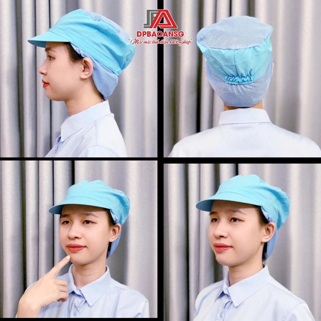 Mũ nón trùm tóc công nhân VÀNH LƯỚI DÀI  màu xanh, trắng Nón vải trùm tóc thoáng khí chống bụi