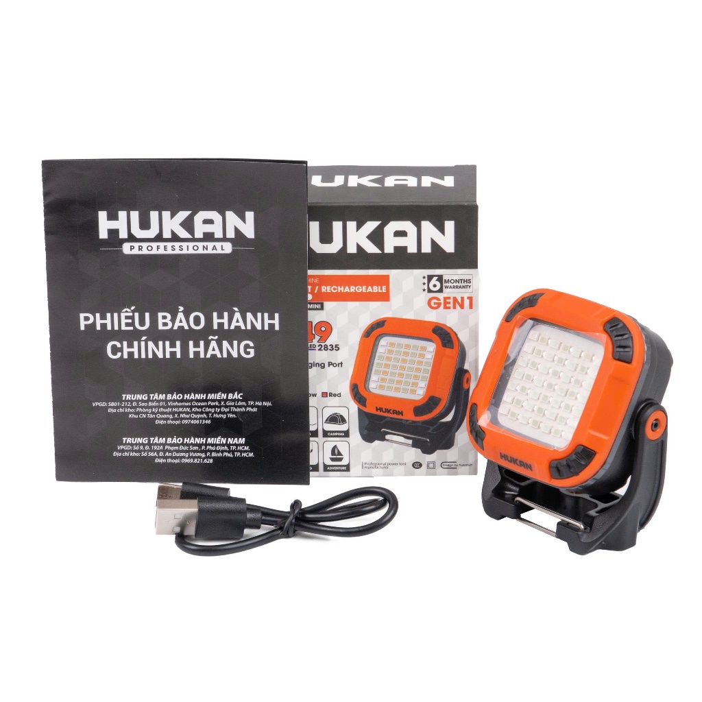 Đèn Chiếu Sáng Tích Điện HUKAN G1-WL02MINI | 49 LED 2835, Sạc Type-C, Đèn Mini Cầm Tay 3 Chế Độ Sáng, Trắng, Vàng Đỏ