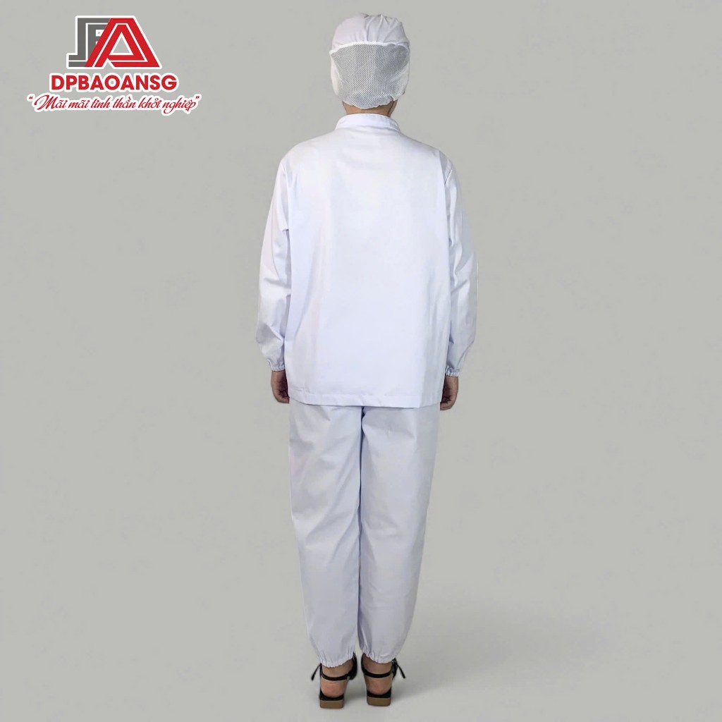 Bộ Phòng Sạch Kèm Mũ Cho Nam Nữ Công Nhân, Kỹ Thuật Viên - Vải Kate Silk Màu Xanh, Trắng