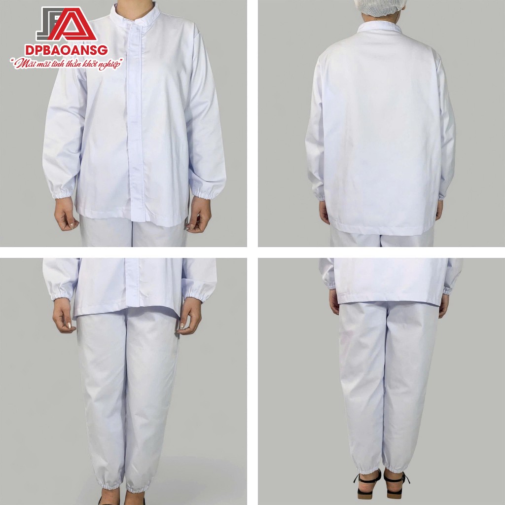 Bộ Phòng Sạch Kèm Mũ Cho Nam Nữ Công Nhân, Kỹ Thuật Viên - Vải Kate Silk Màu Xanh, Trắng
