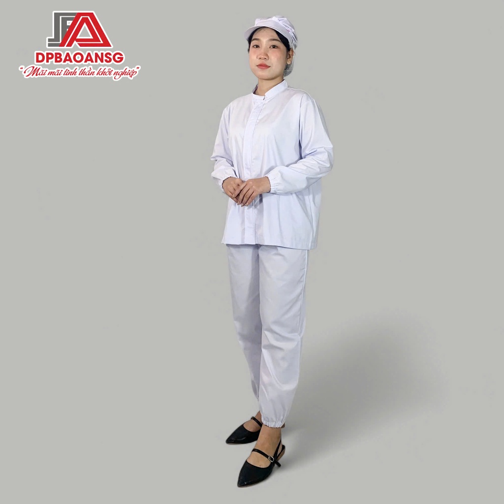 Bộ Phòng Sạch Kèm Mũ Cho Nam Nữ Công Nhân, Kỹ Thuật Viên - Vải Kate Silk Màu Xanh, Trắng